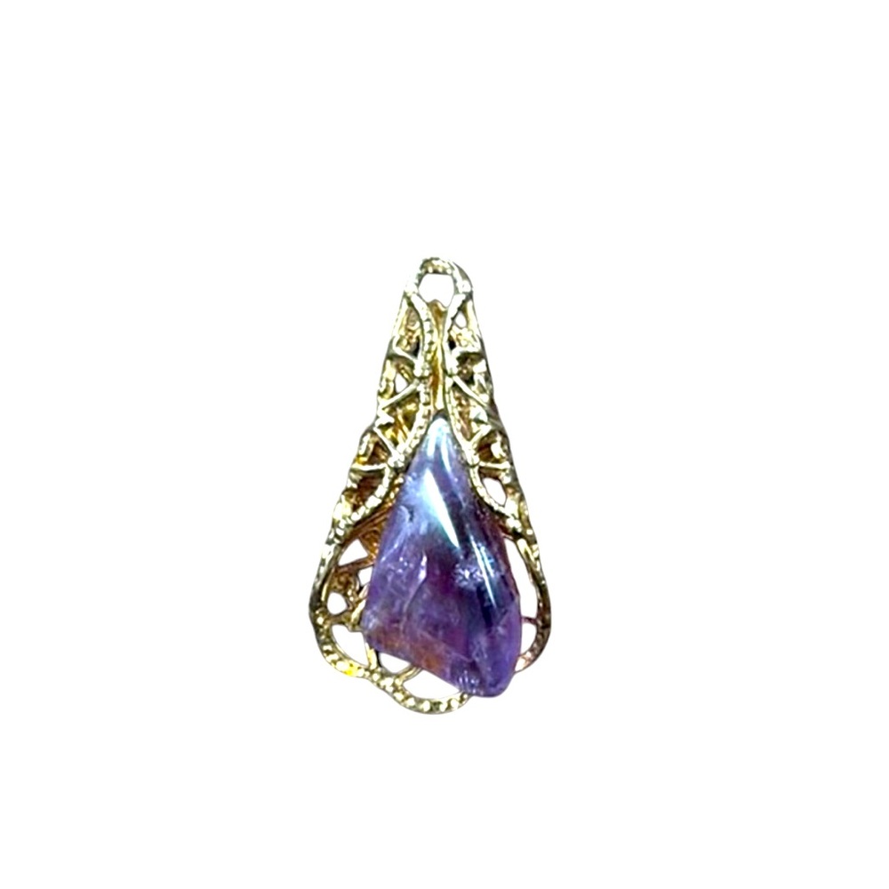 Vintage Handmade Elegant Brass and Amethyst Pendant